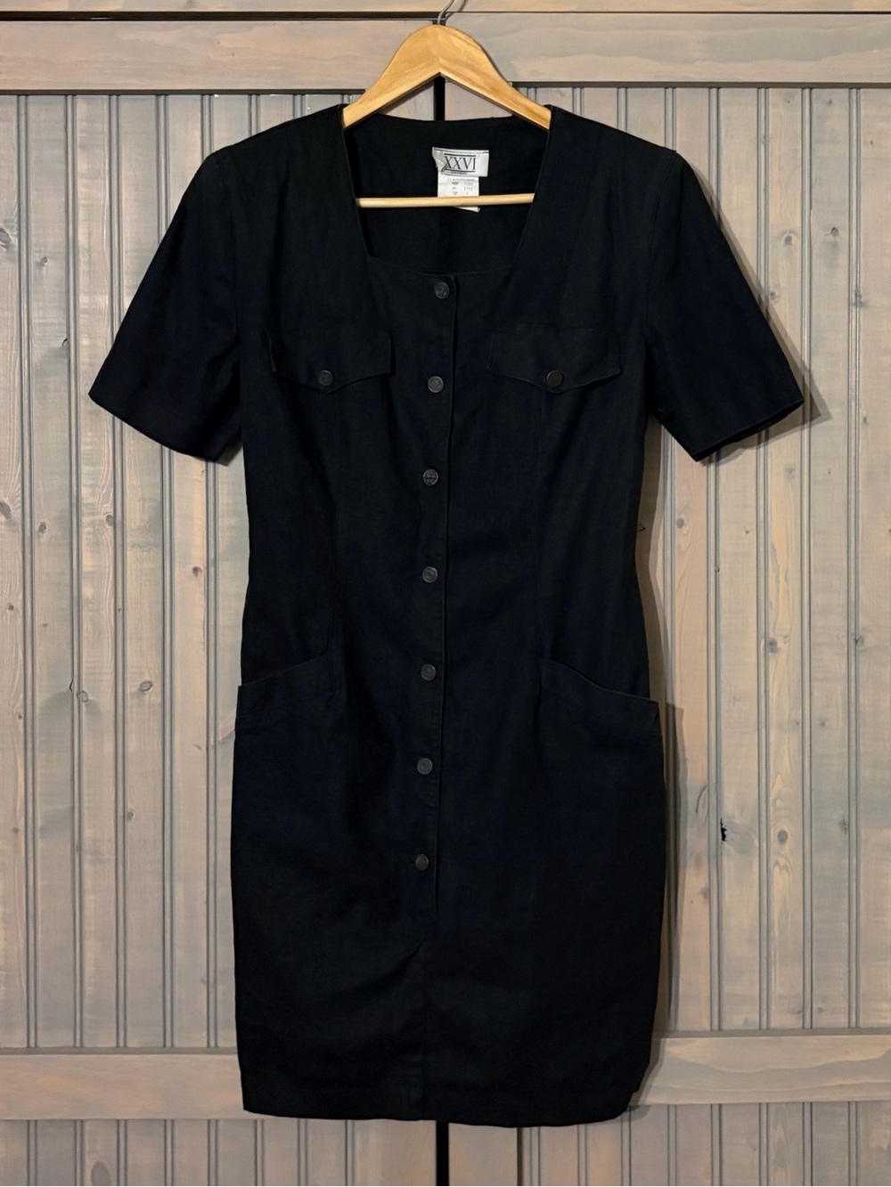1980s Charcoal Grey Dress in Cotton/Linen